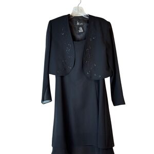 KS Petite Collection Black Shift Dress with Beaded Bolero Jacket Set Size 8P‎